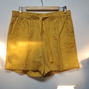 Ellen Tracy Mustard Yellow LINEN Shorts Womens Size M $80 Minimalist- Chic New‎